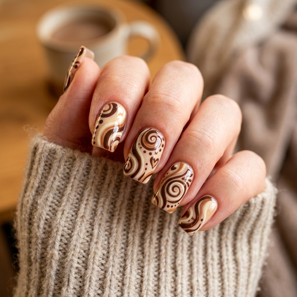 30 Brown Summer Nails Ideas You'll Want to Save 11 Cinnamon Swirl Nails Idea