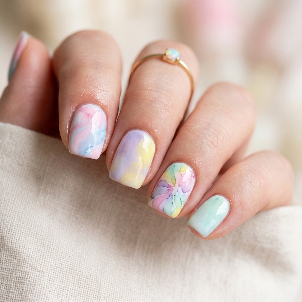 Watercolor Spring Nails Art Ideas