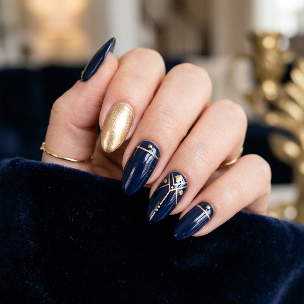 Elegant Navy and Gold Nails Ideas