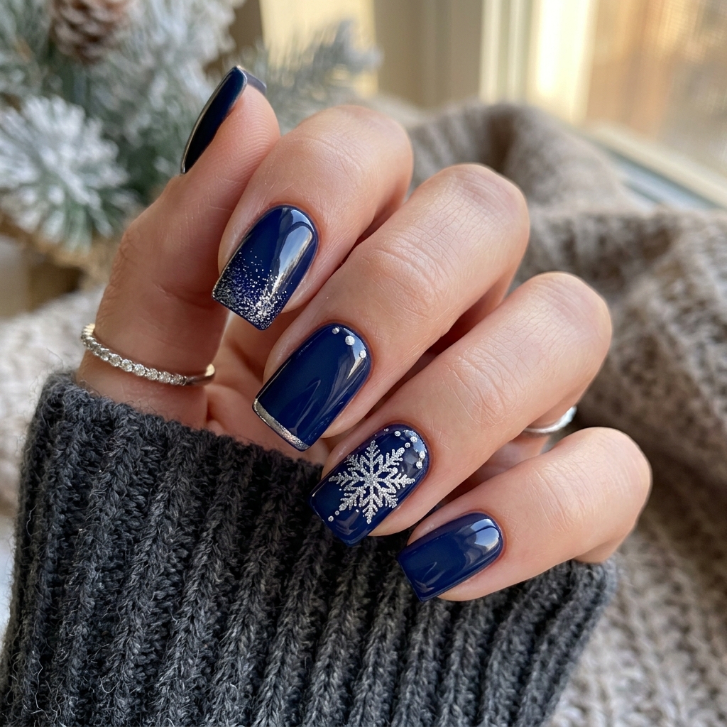Navy Blue Winter Nail Idea