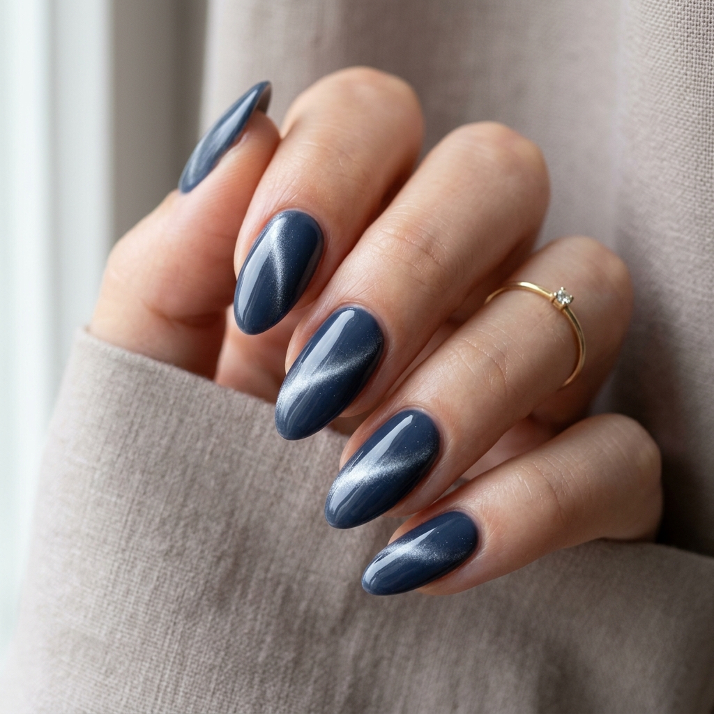 Navy Cat Eye Nails Idea