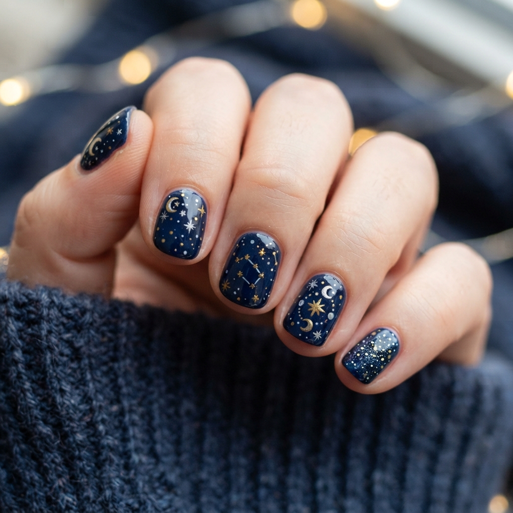 30 Short Round Nails Ideas That Bring Effortless Style to Life 25 Star Accent Short Round Nails Idea