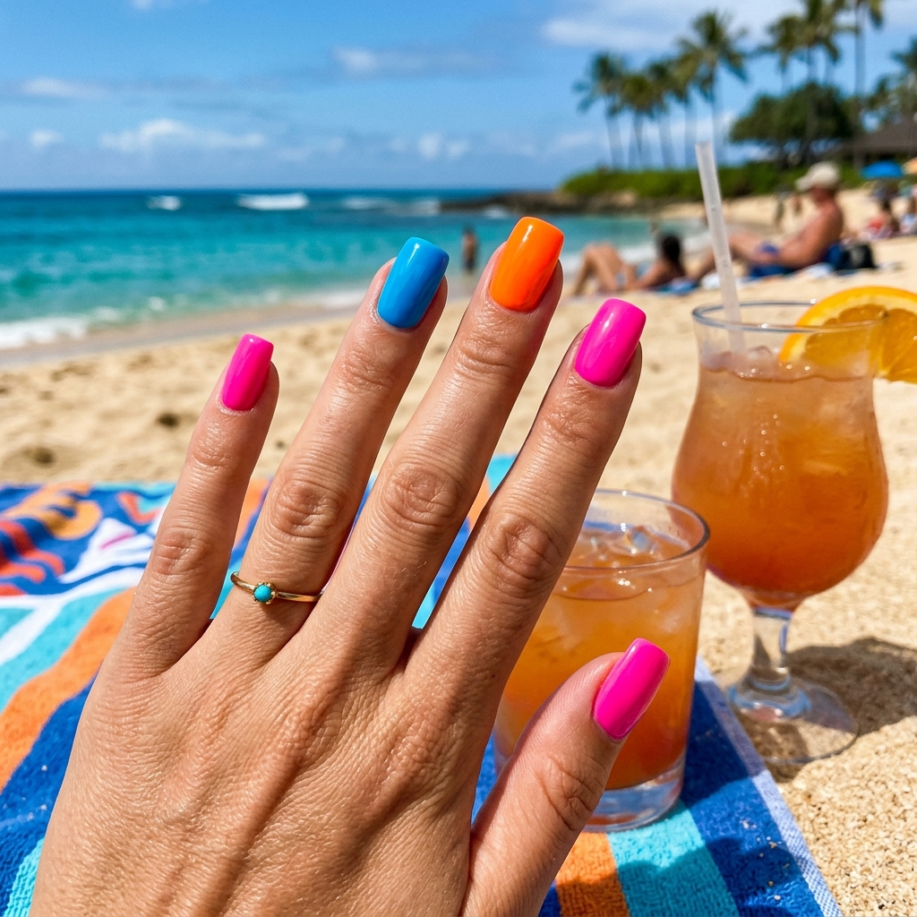 30 Spring Break Nails Ideas to Inspire Your Next Manicure 10 Neon Beach Nail Idea