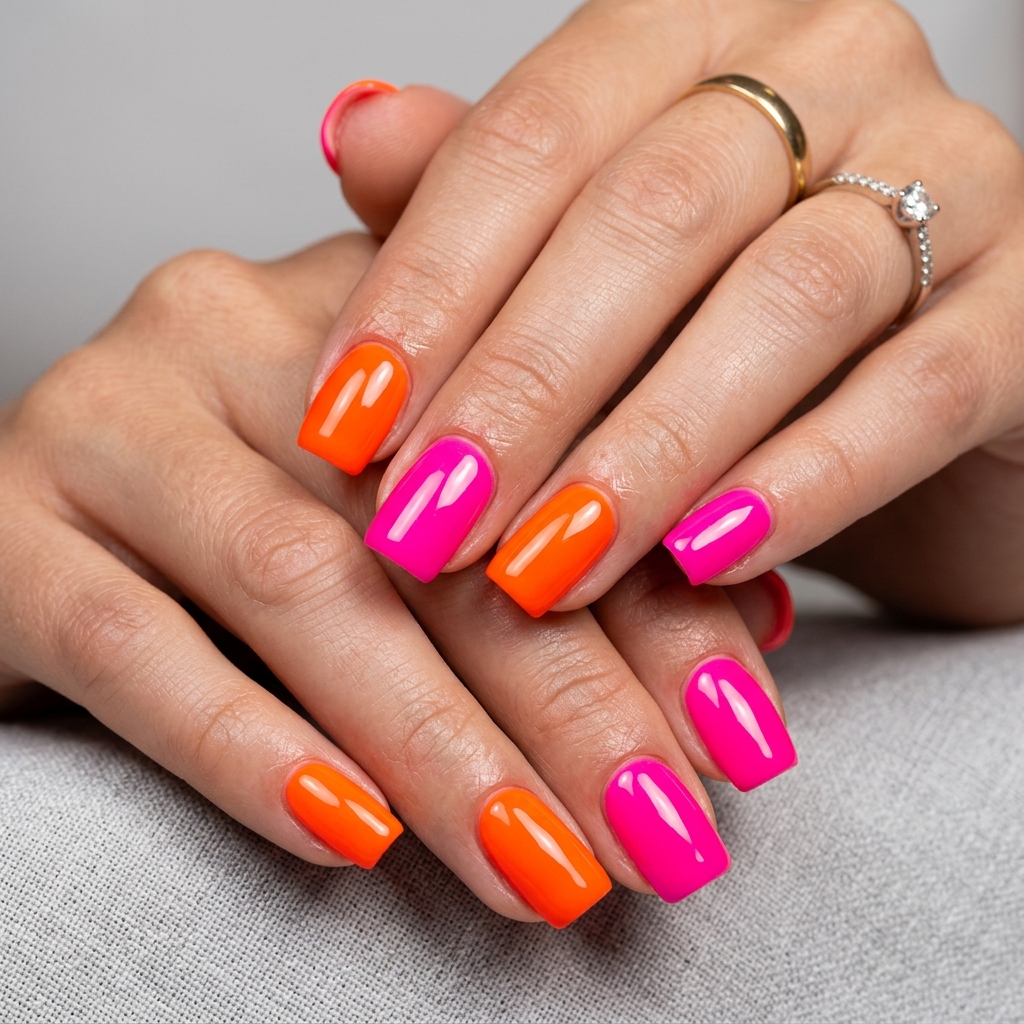 30 Pink and Orange Nails Ideas 8 Neon Pink and Orange Nails Ideas