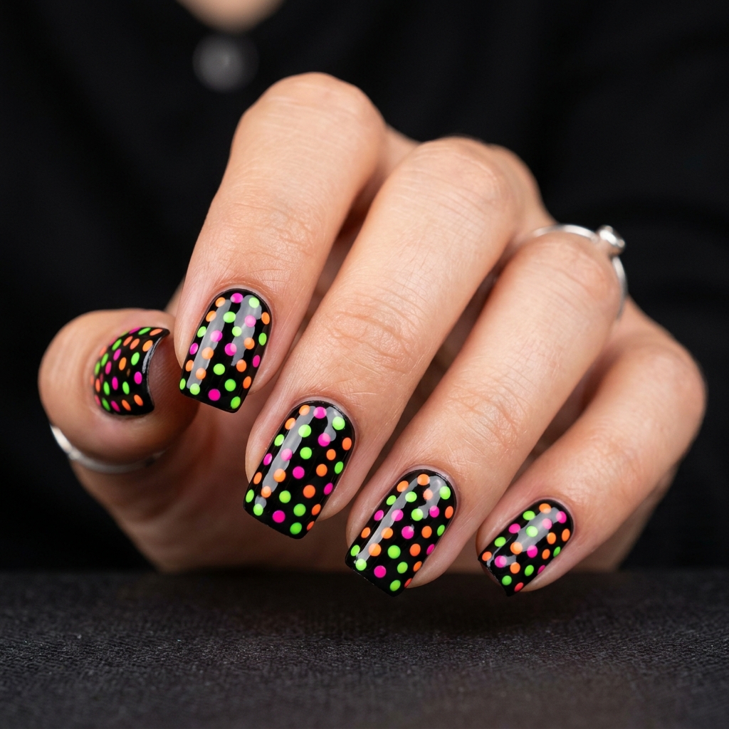 Neon Polka Dot Nails Idea
