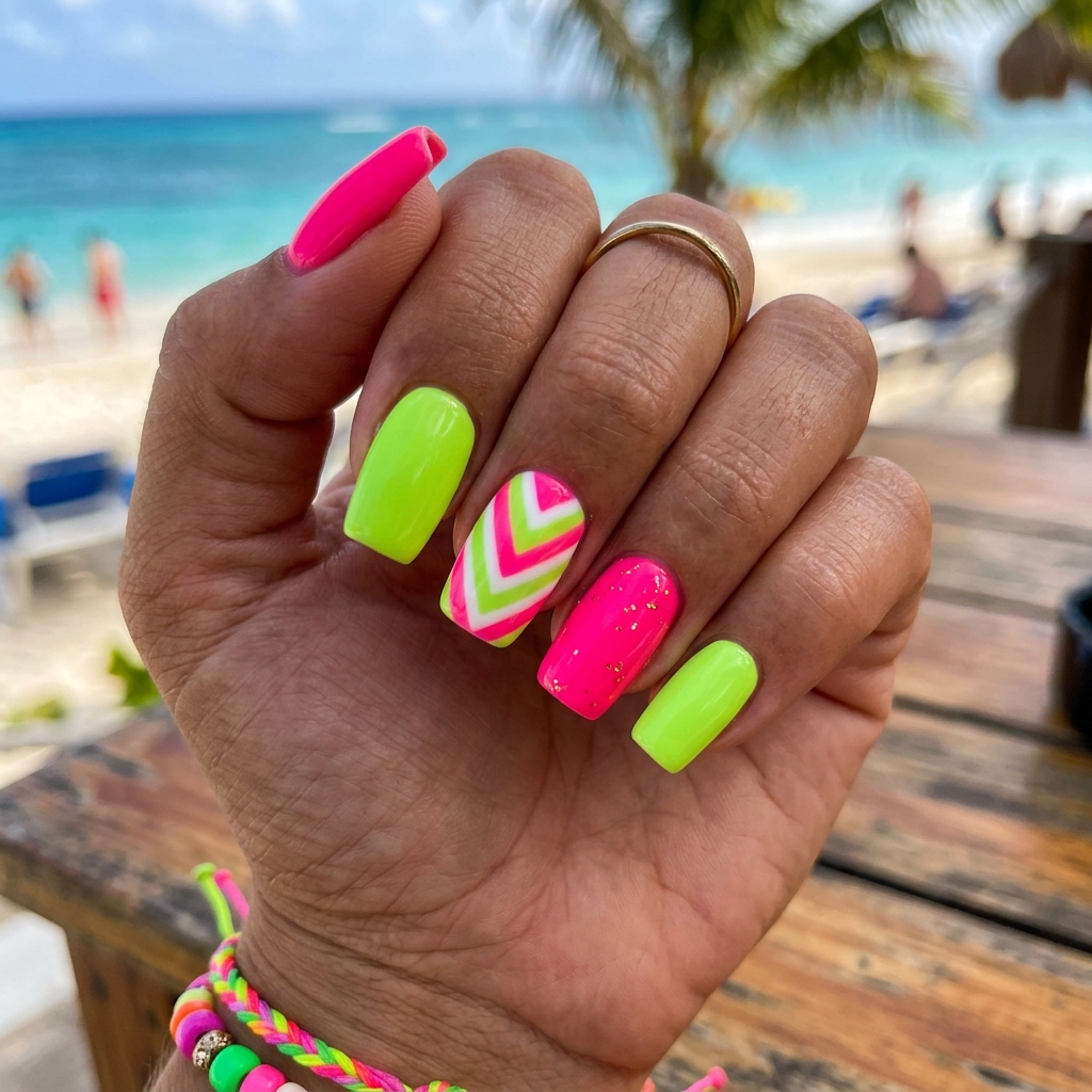 Vacation Nails Ideas: 30 Fun and Breezy Ways to Style Your Manicure 10 Neon Vacation Nails Idea