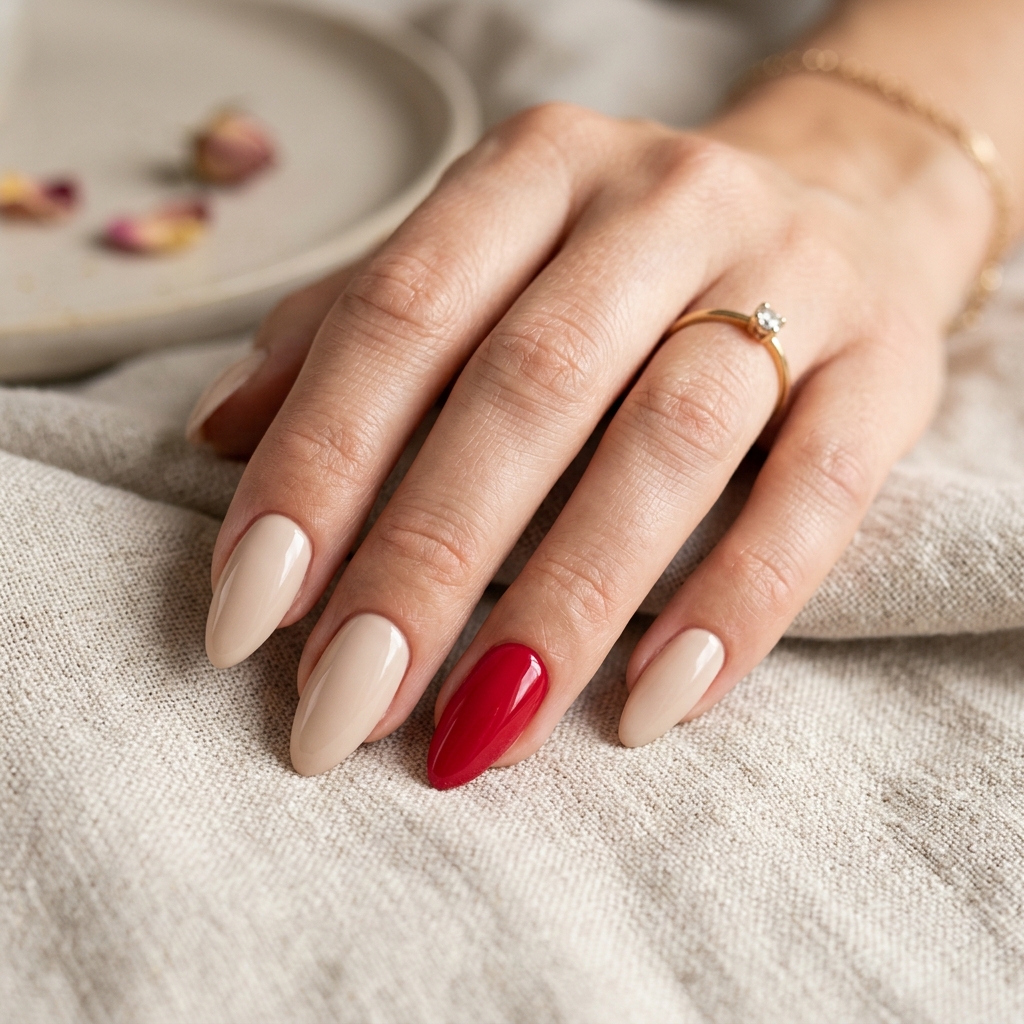 30 Simple Almond Nails Ideas That Never Go Out of Style 13 Single Accent Nail Almond Idea