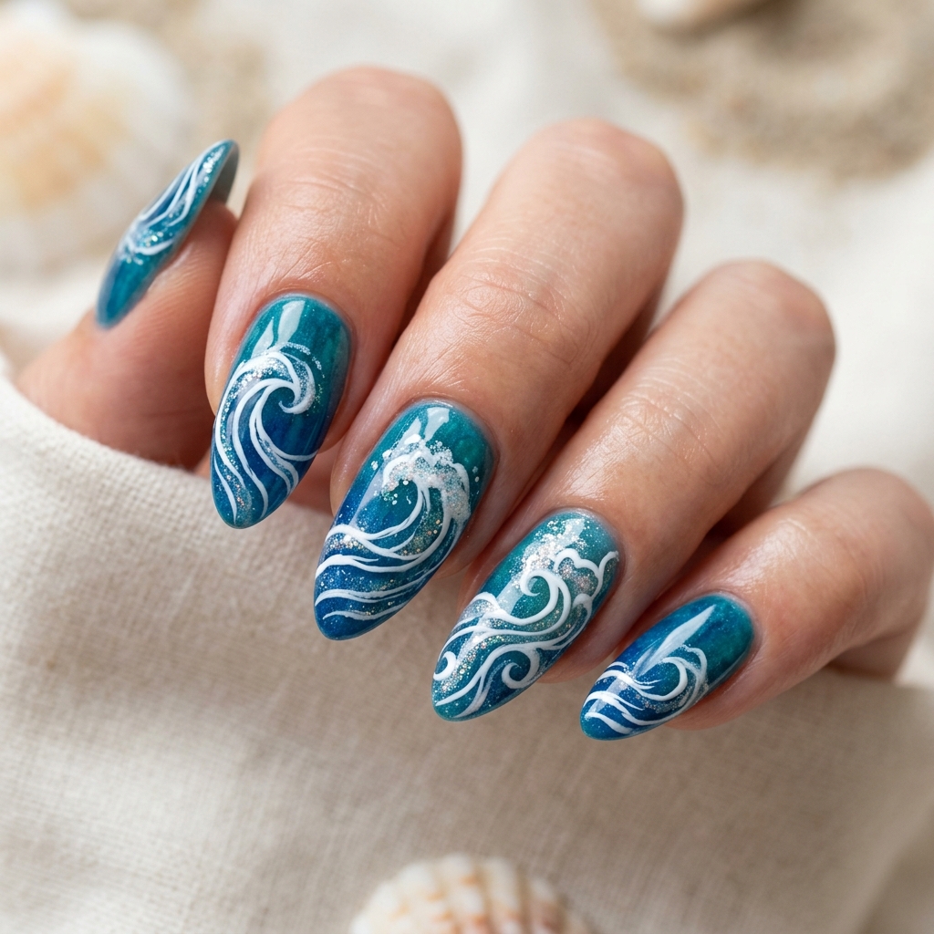 30 Spring Break Nails Ideas to Inspire Your Next Manicure 3 Ocean Wave Nail Idea