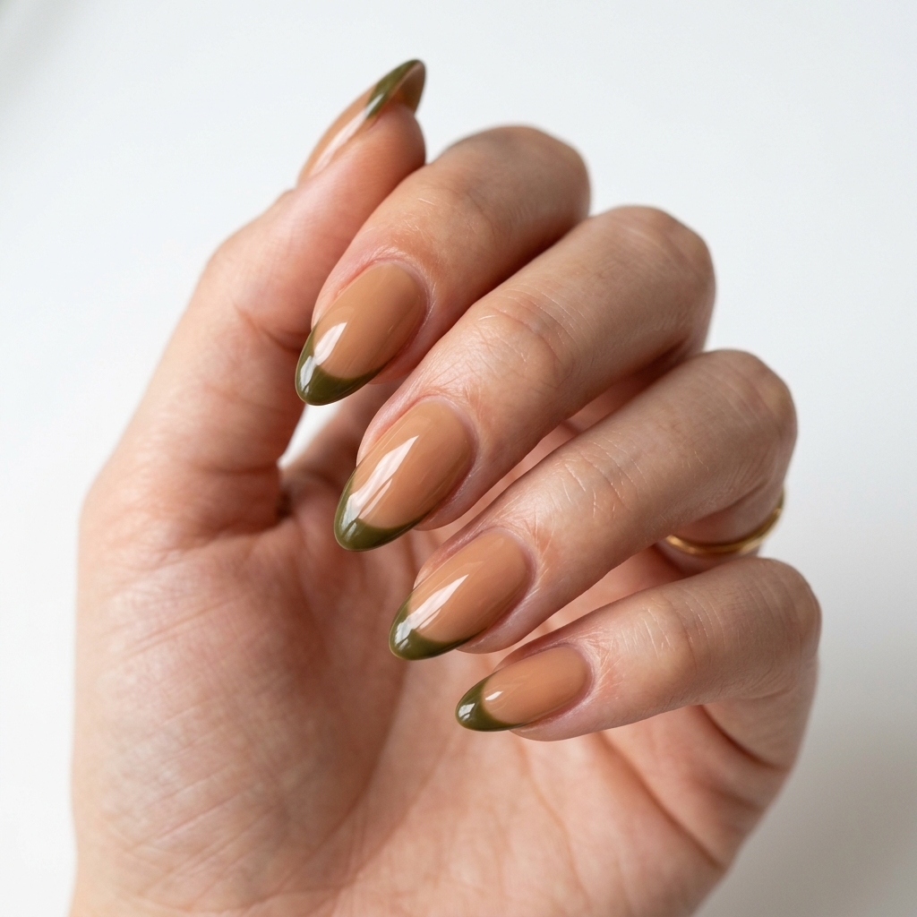 Dark Green French Tip Nails: 30 Stunning Ideas for Your Next Manicure 4 Olive Dark Green French Tip Nails Ideas