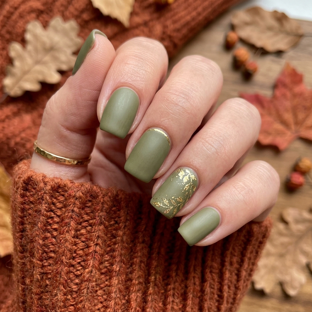 Autumn Nails Ideas: 30 Warm and Creative Ways to Style Your Manicure 6 Olive Green Autumn Nails Idea