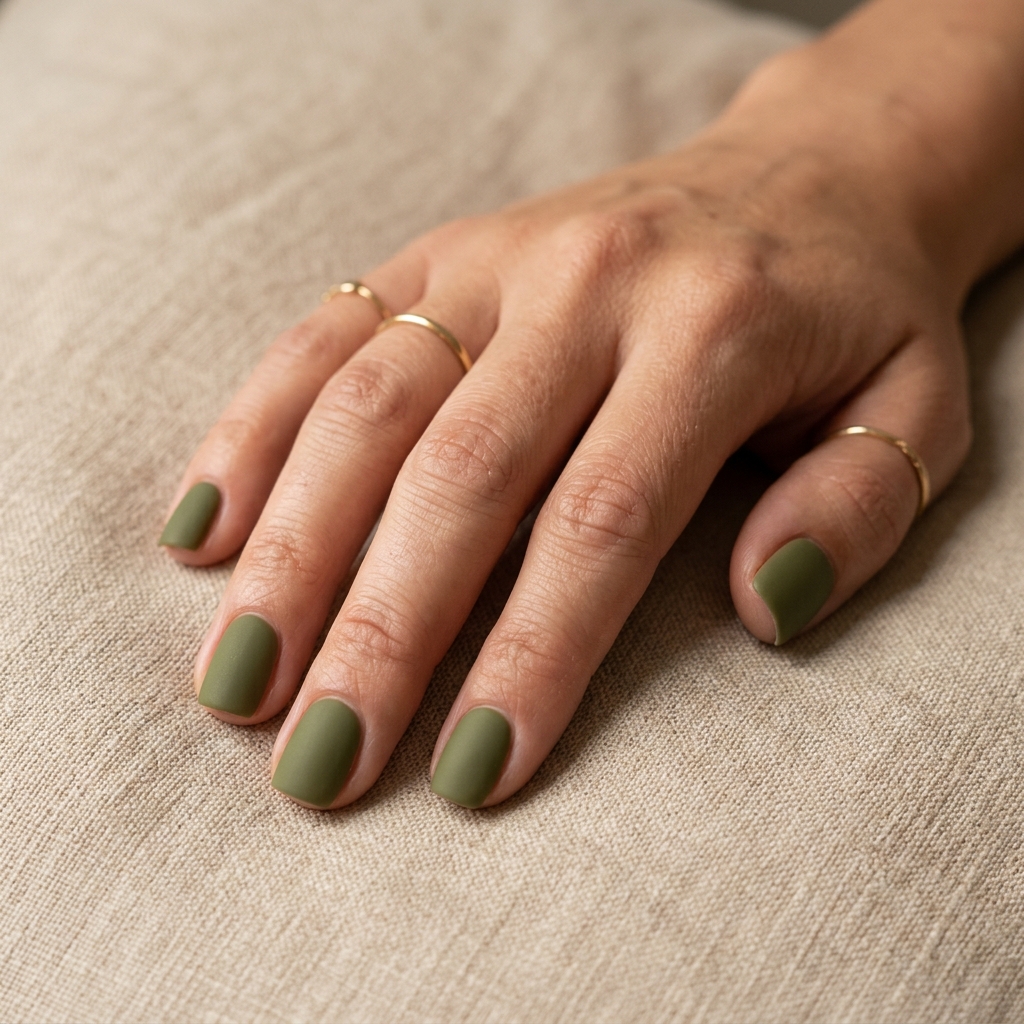 Olive Green Nails Idea