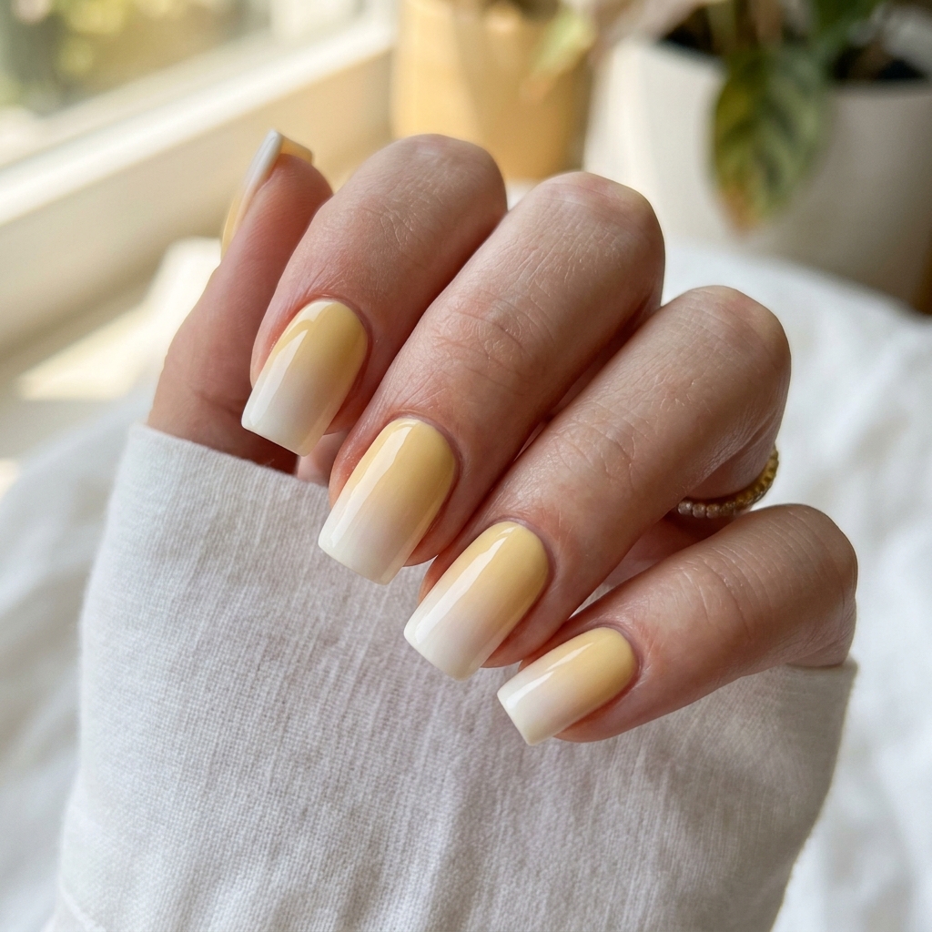 Ombre Butter Yellow Nails Idea