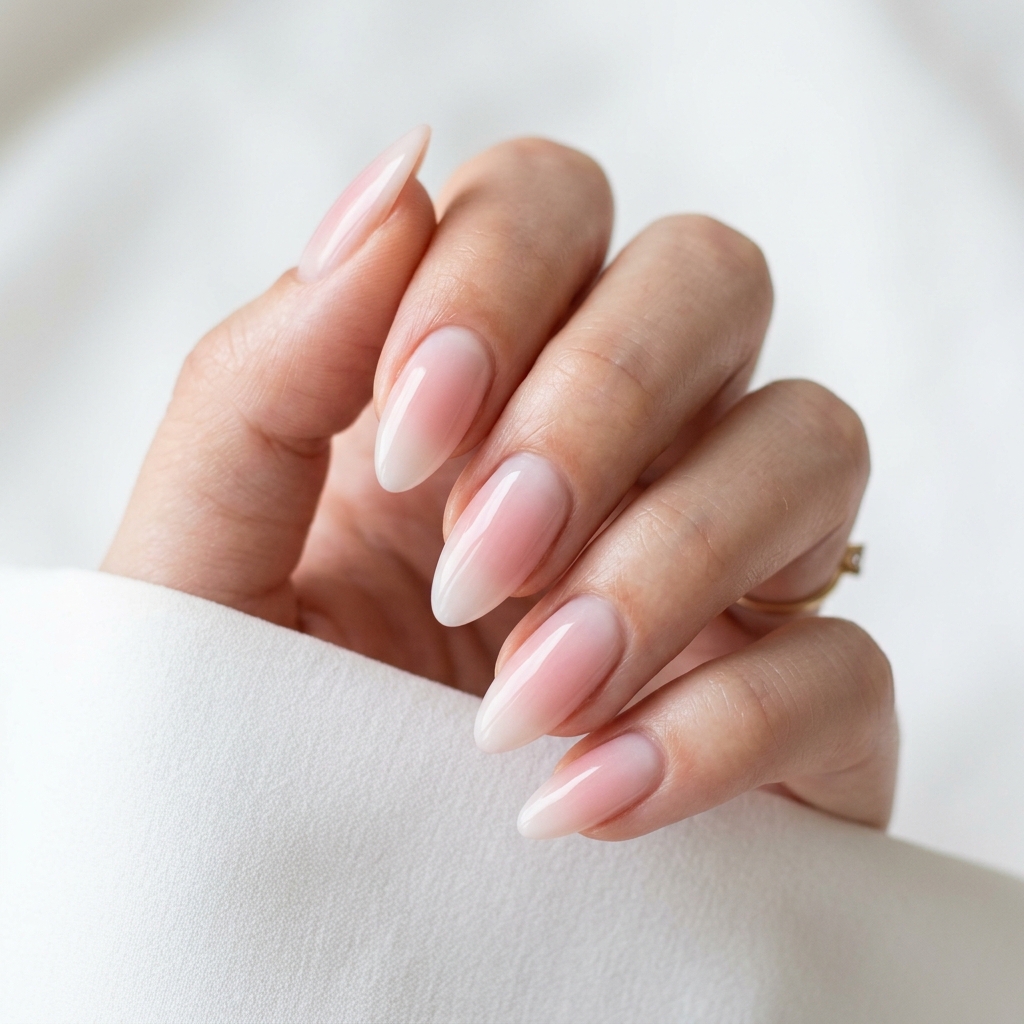 Ombre Milky Pink Almond Nail Ideas