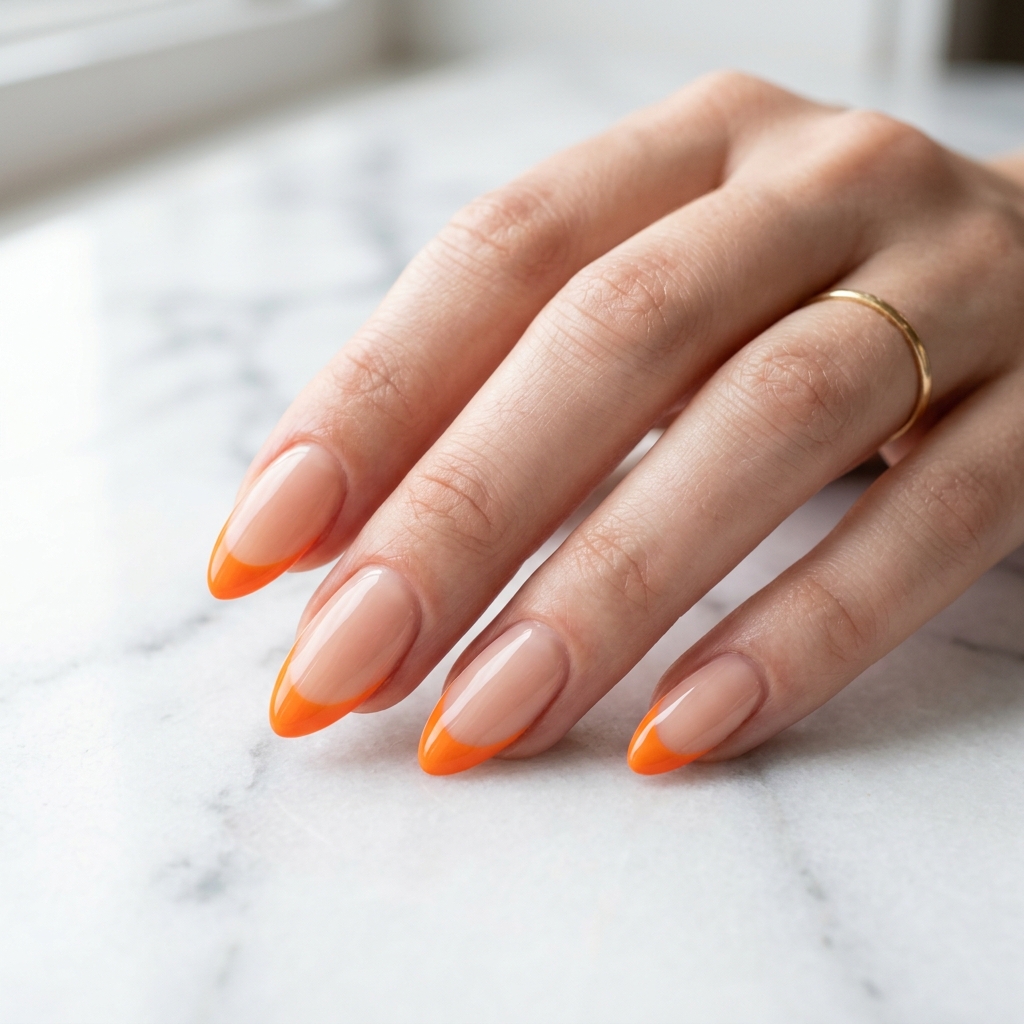 Orange French Tip on Almond Nails