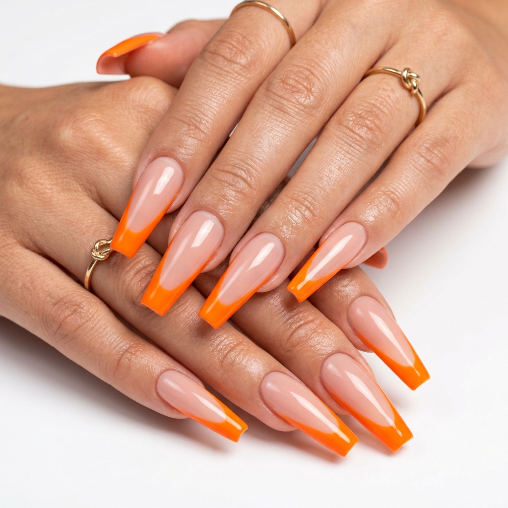 Coffin on Orange French Tip Nails