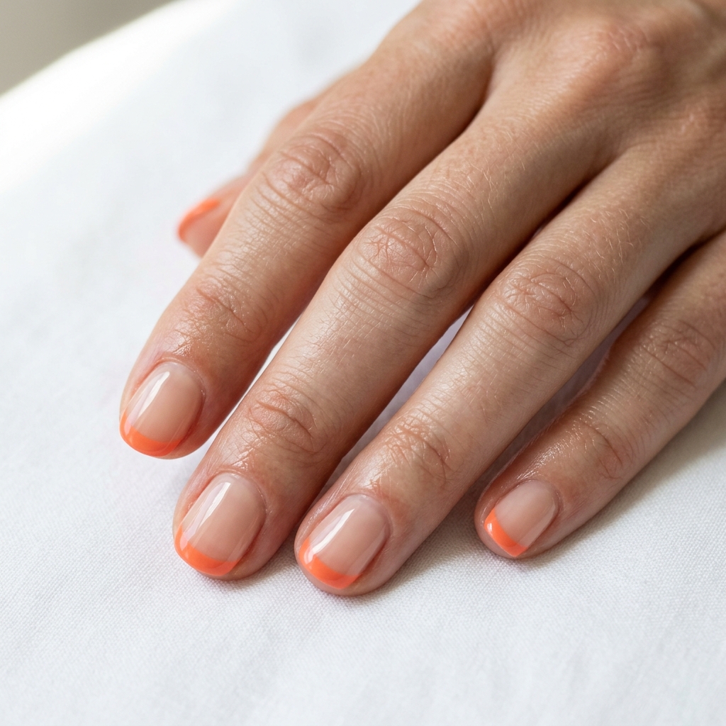 Short on Orange French Tip Nails