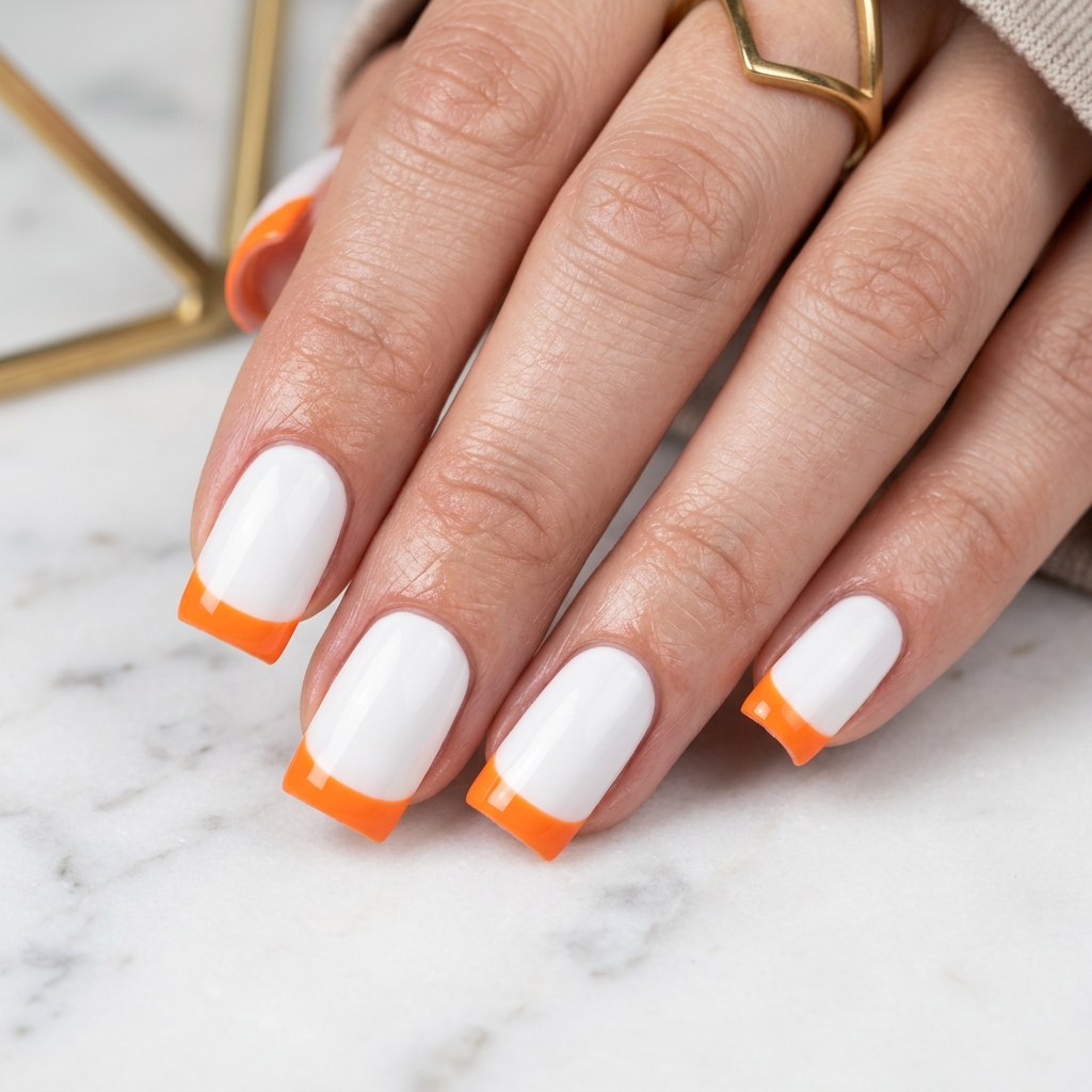Square on Orange French Tip Nails