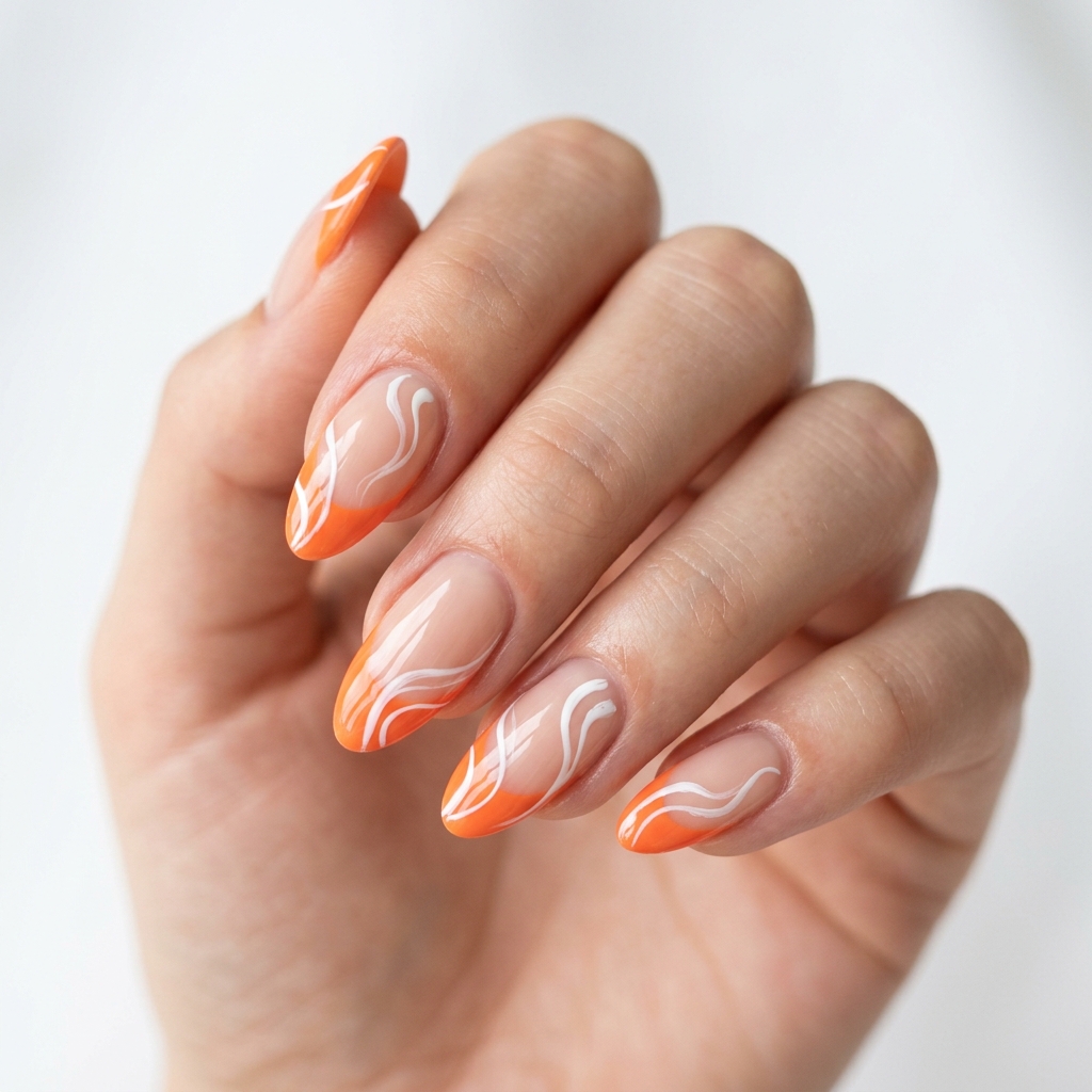 Orange French Tip with Swirl Details