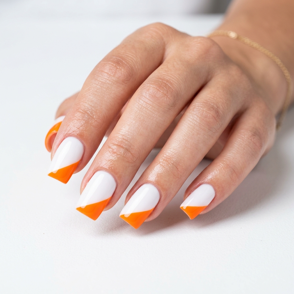 Diagonal Orange French Tip Nails Ideas