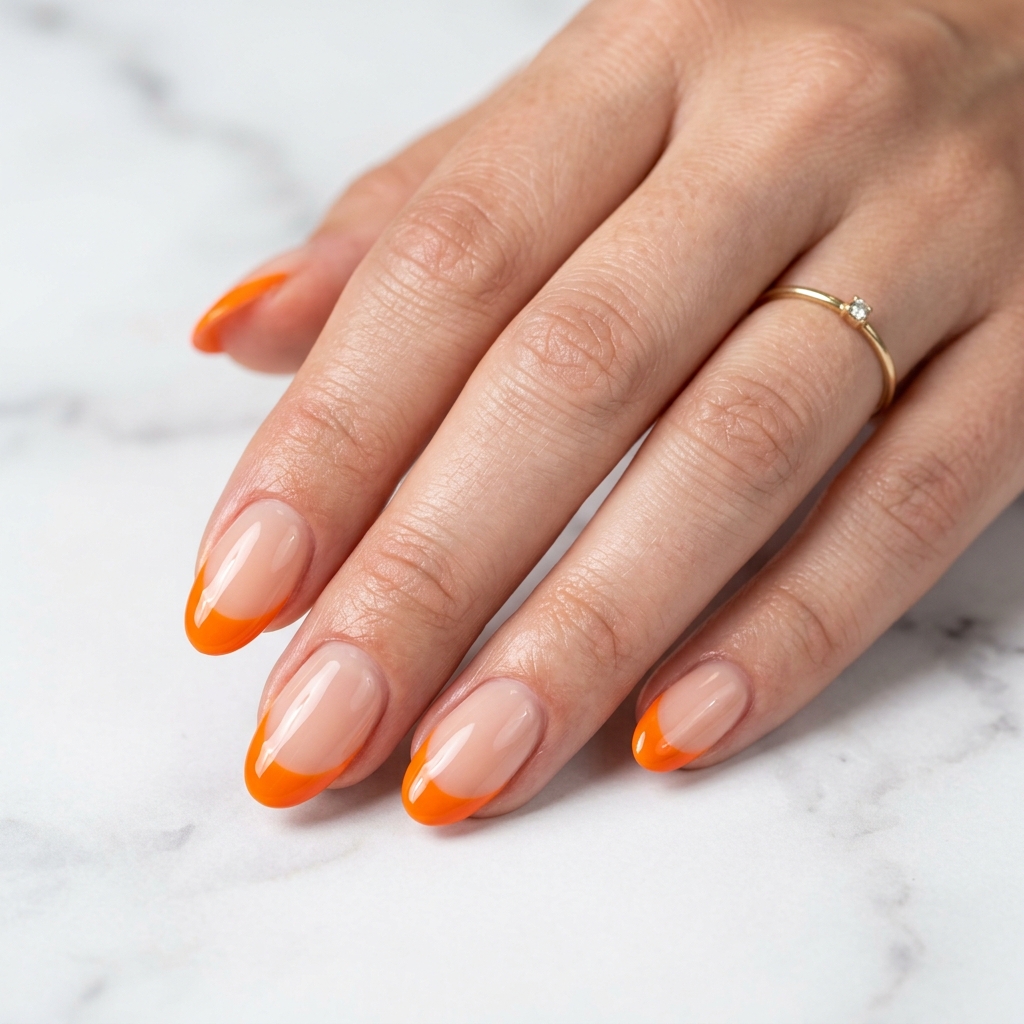 Glossy Orange French Tip Nails Ideas