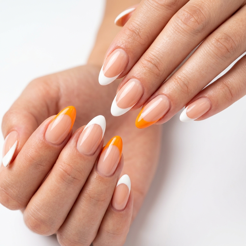 White and Orange French Tip Nail Ideas