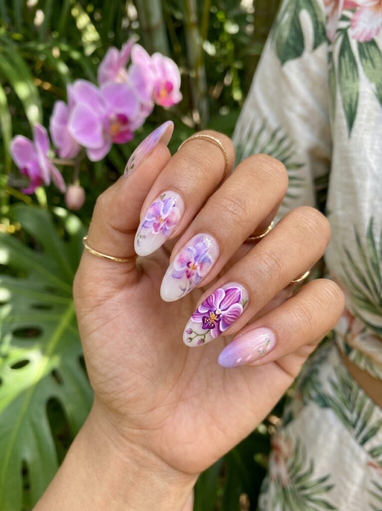 Hawaii Nails Ideas: 30 Ways to Bring Island Beauty to Your Fingertips 20 Orchid Nail Ideas