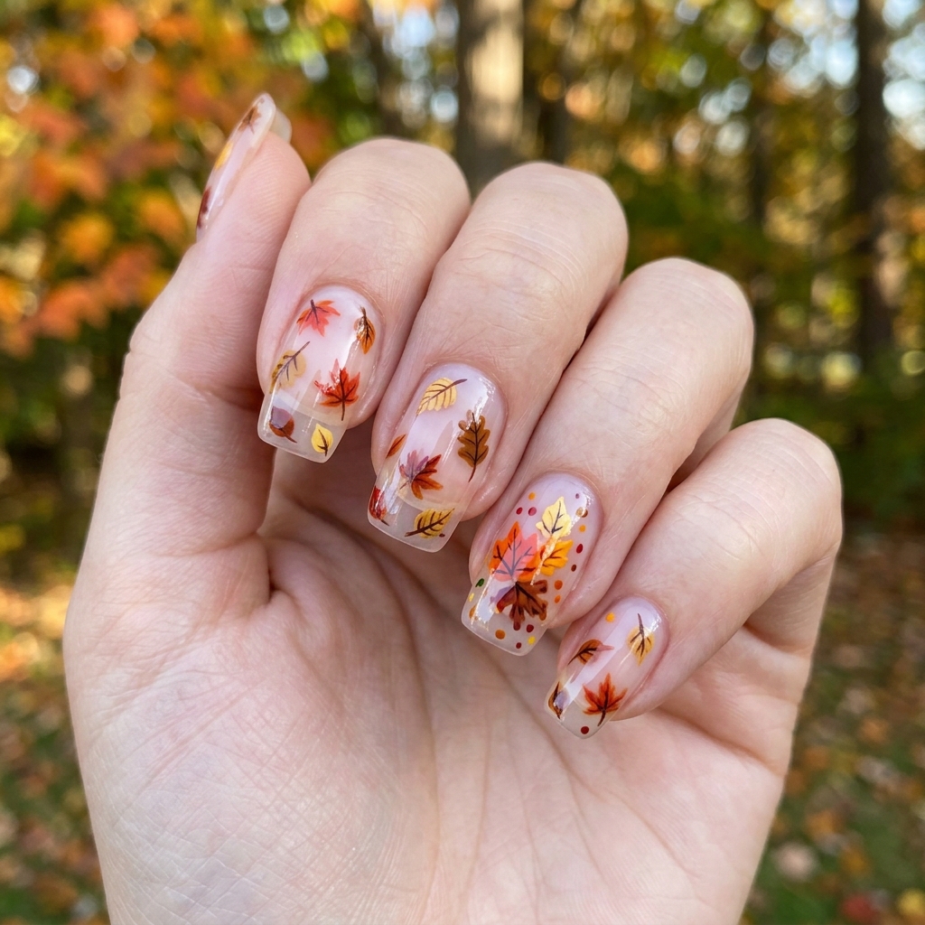 30 Cute Fall Nails Ideas for a Stylish Autumn Look 6 Falling Leaves Nail Ideas