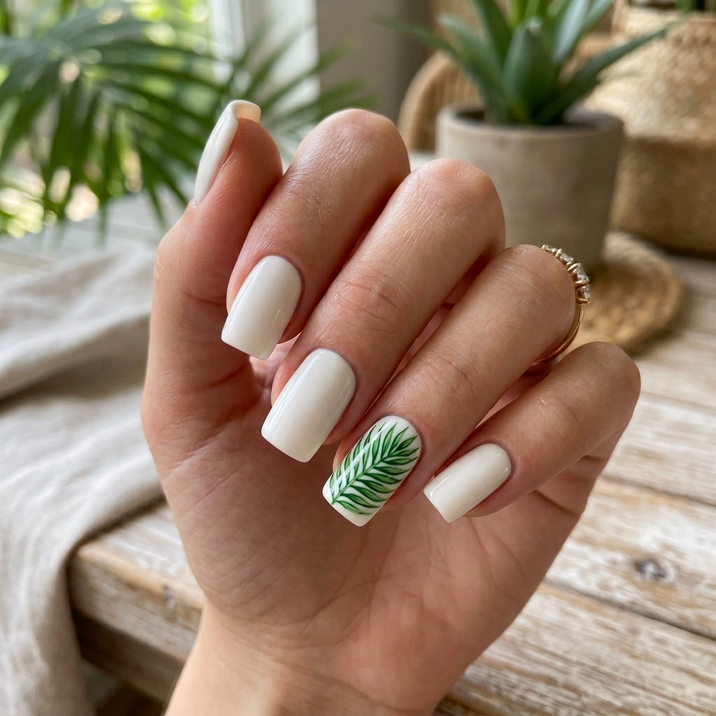 30 Spring Break Nails Ideas to Inspire Your Next Manicure 4 Palm Leaf Spring Break Nails Idea