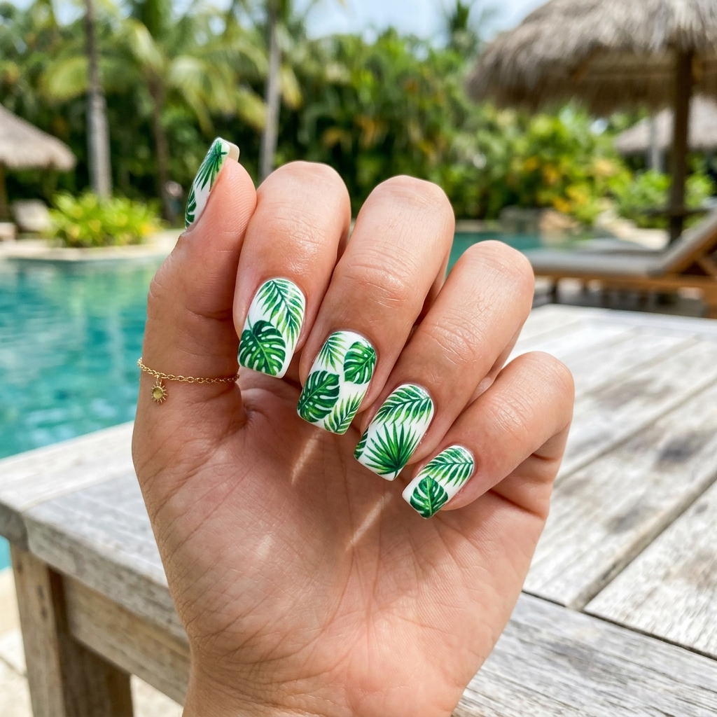 Bright Summer Nails Ideas: 30 Fun Looks to Inspire Your Next Manicure 14 Palm Leaf Print bright summer nails Ideas