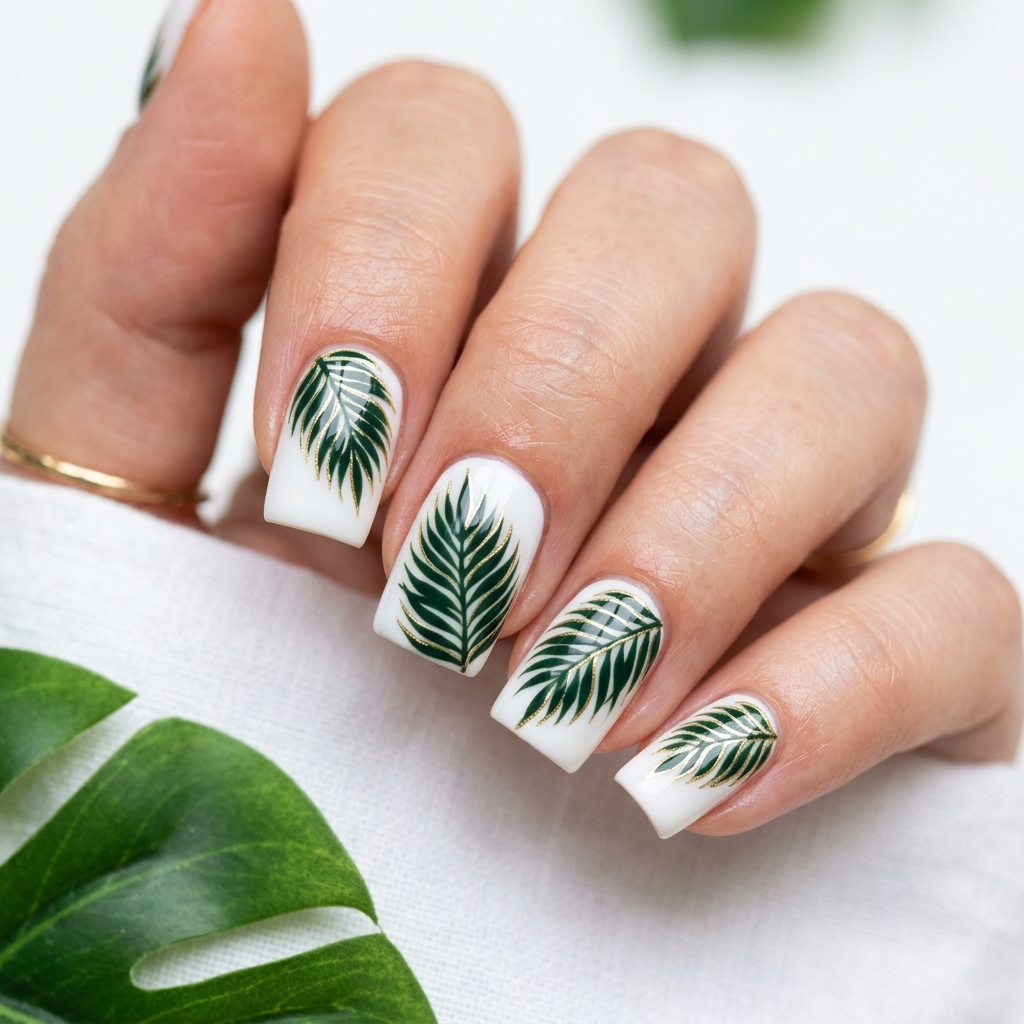Palm Leaf Silhouette June Nails 2026 Ideas