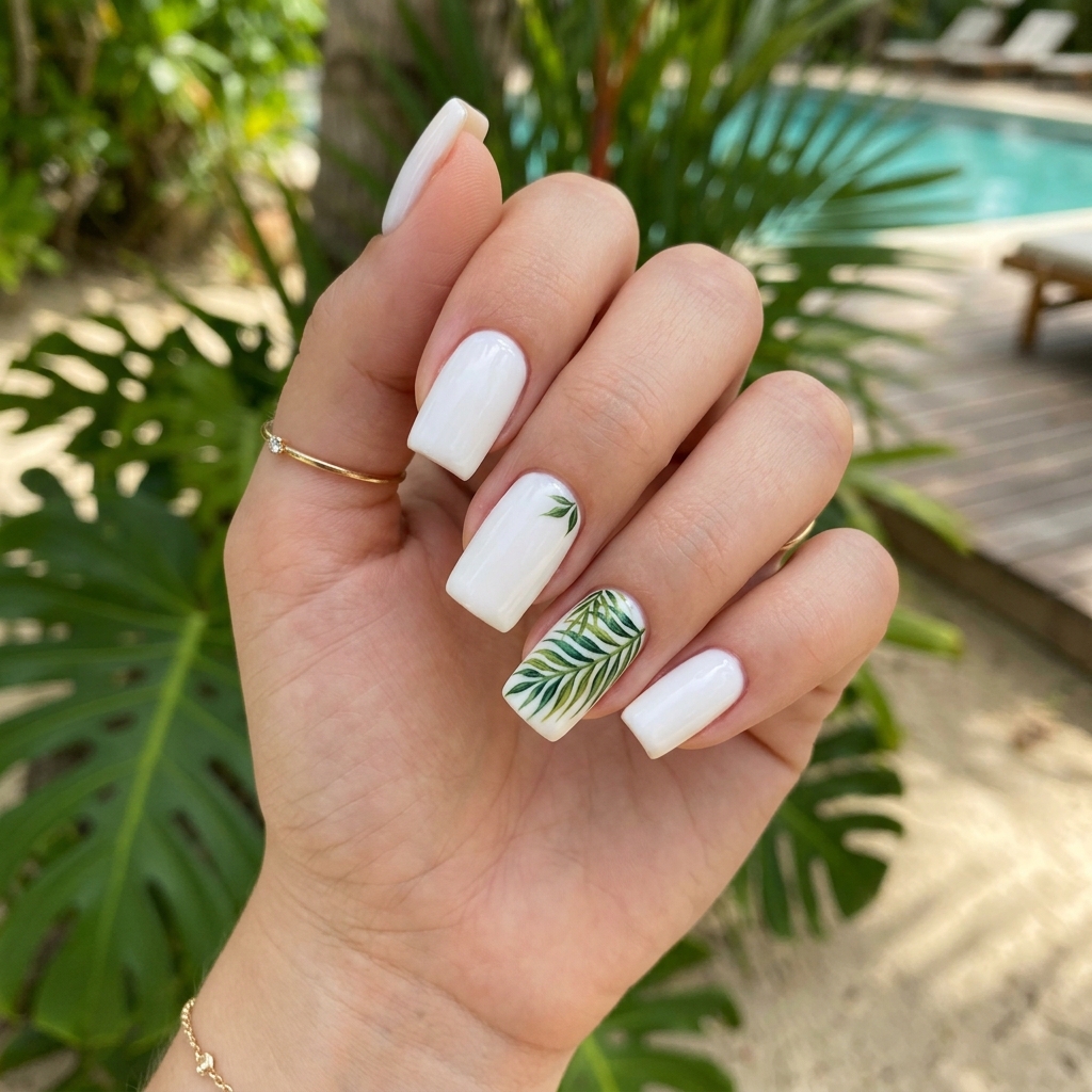 Vacation Nails Ideas: 30 Fun and Breezy Ways to Style Your Manicure 4 Palm Leaf Vacation Nails Idea