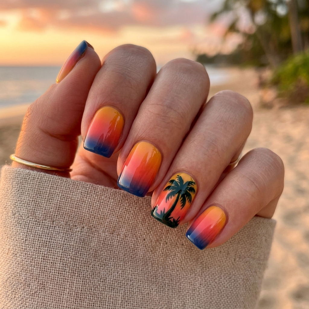 30 Spring Break Nails Ideas to Inspire Your Next Manicure 24 Palm Tree Silhouette Nail Idea