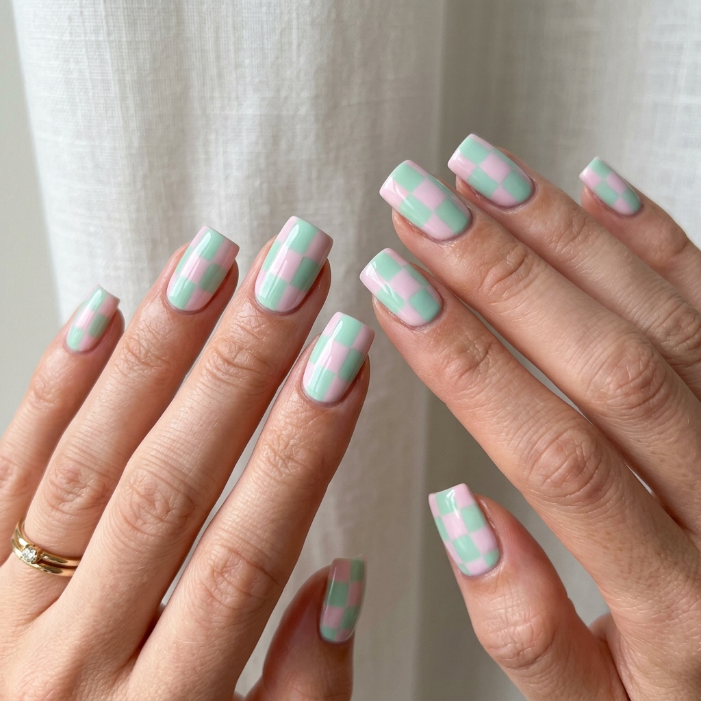30 Pastel Nails Ideas 17 Pastel Checkerboard Nails Idea