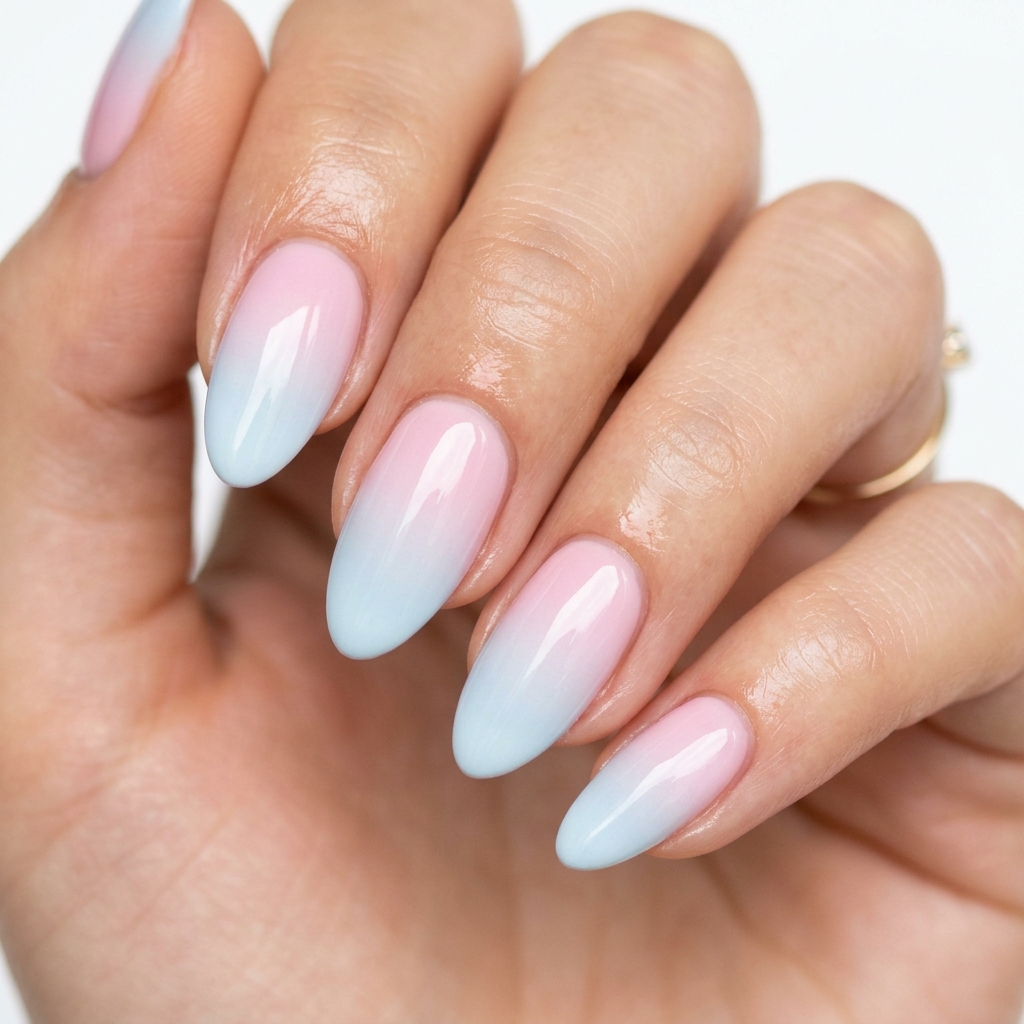 Pastel Pink and Blue Ombre Nails Idea