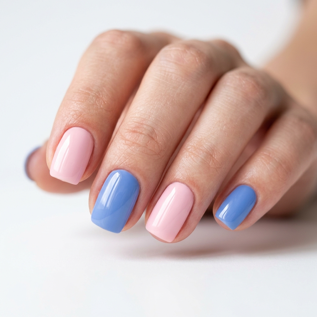 Pastel Cornflower  Pink and Blue Nails Idea