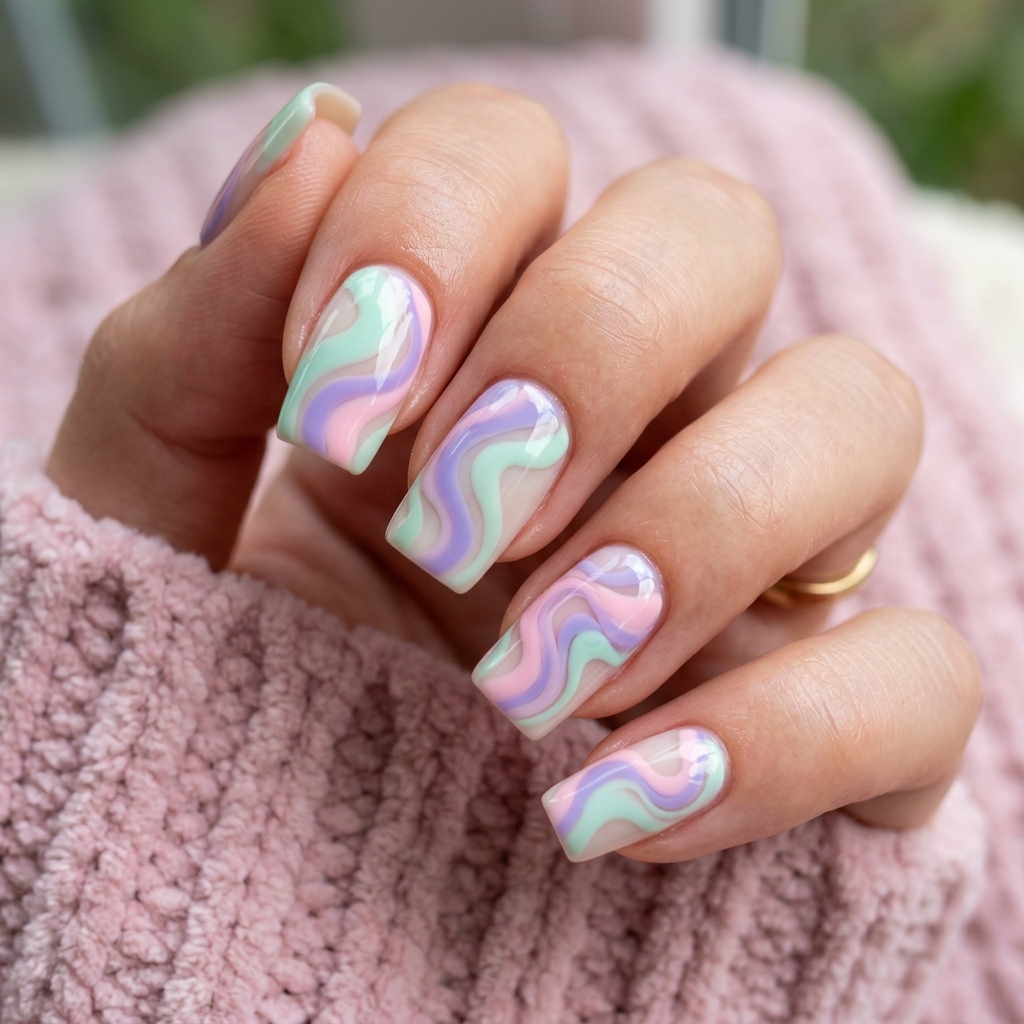 Pastel Swirl Spring Nails Ideas
