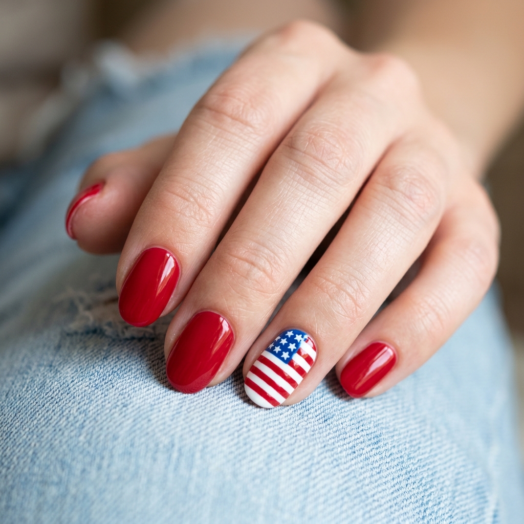 Patriotic Accent 4th of July Nails