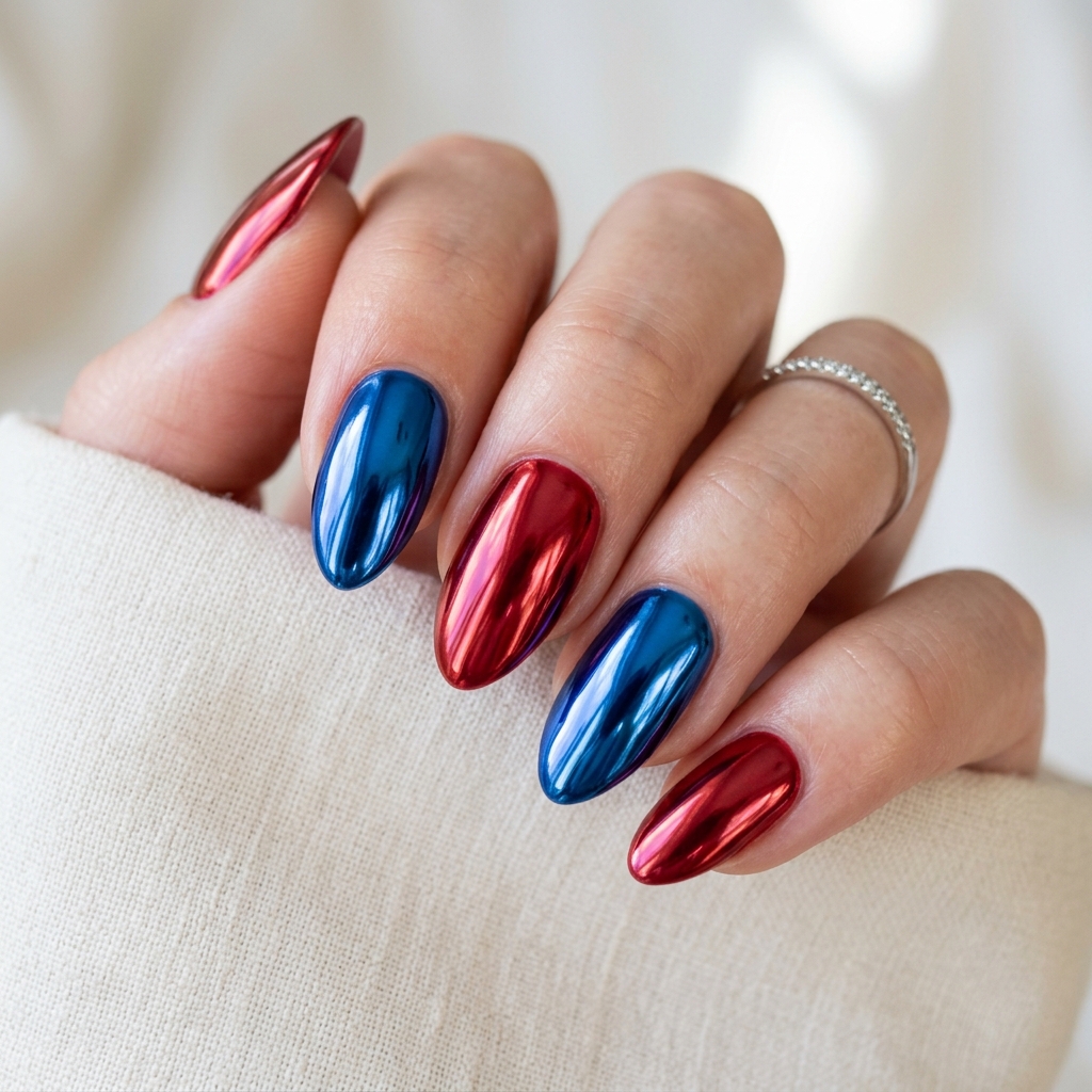 Patriotic Chrome 4th of July Nails