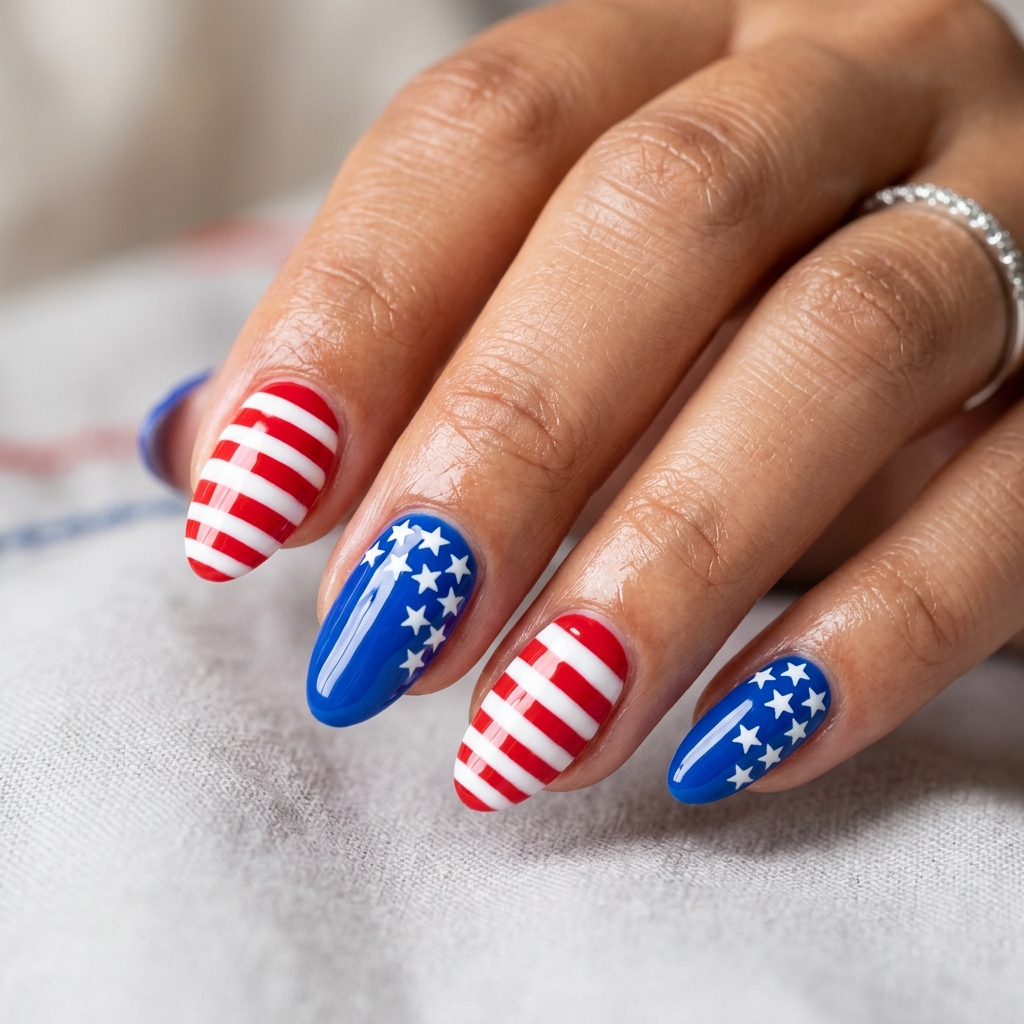 Patriotic Gel 4th of July Nails