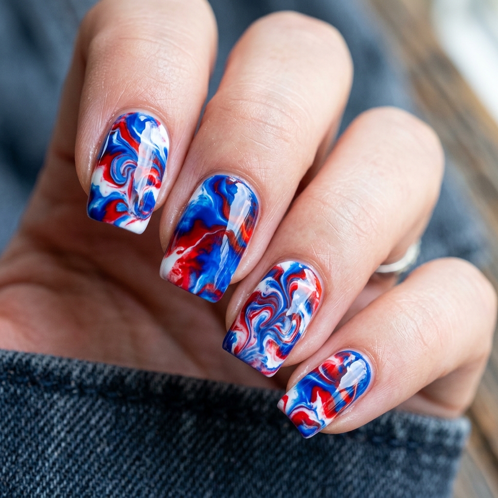 Patriotic Swirl Nails Ideas
