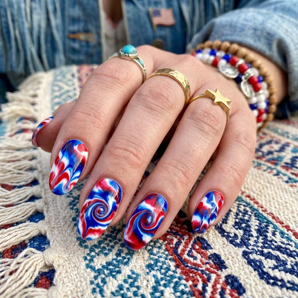 Patriotic Tie Dye Nails Ideas