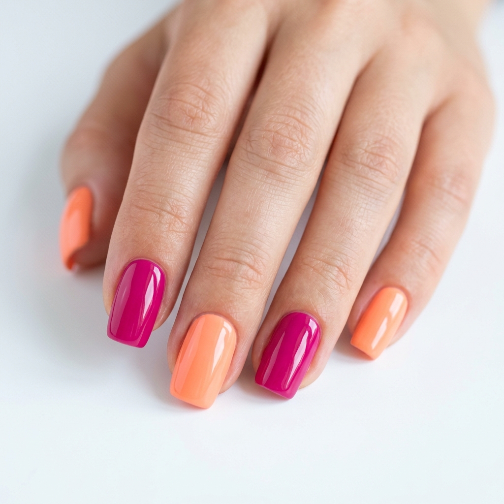 30 Pink and Orange Nails Ideas 4 Peach and Fuchsia Nail Ideas