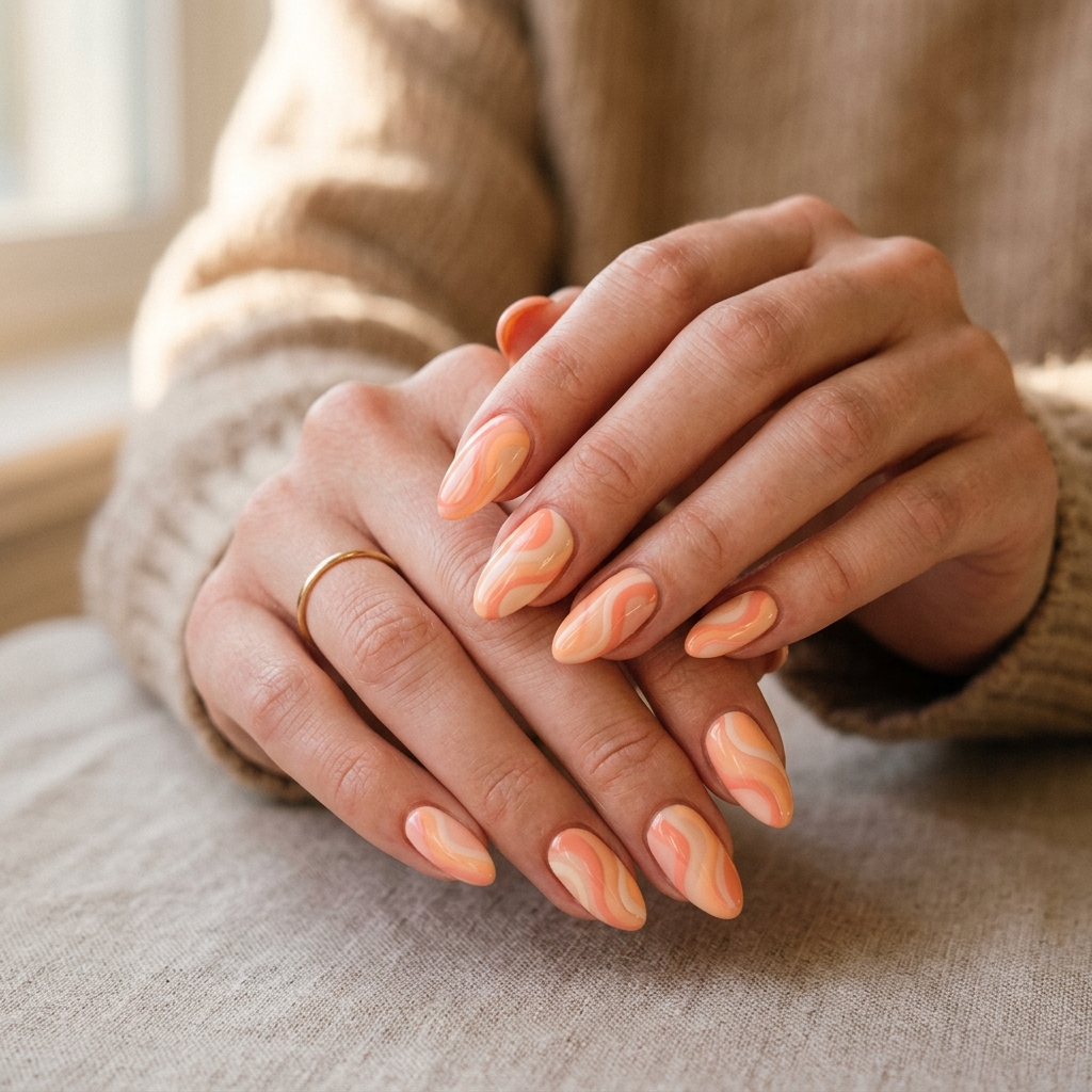 30 Pastel Nails Ideas 8 Peach Pastel Swirl Idea