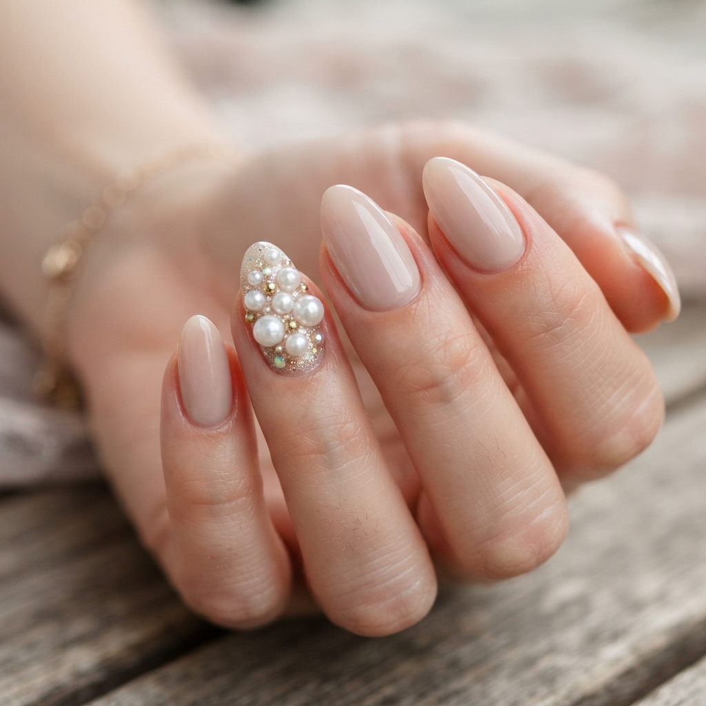 30 Pearl Nails Ideas to Inspire Your Next Manicure 7 Pearl Accent Nail Ideas