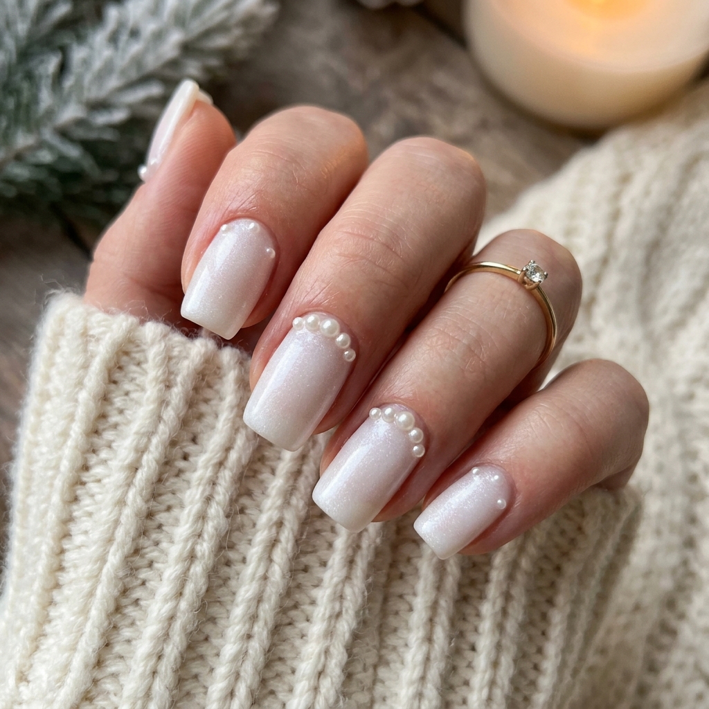 Pearl Accent Winter Nail Idea