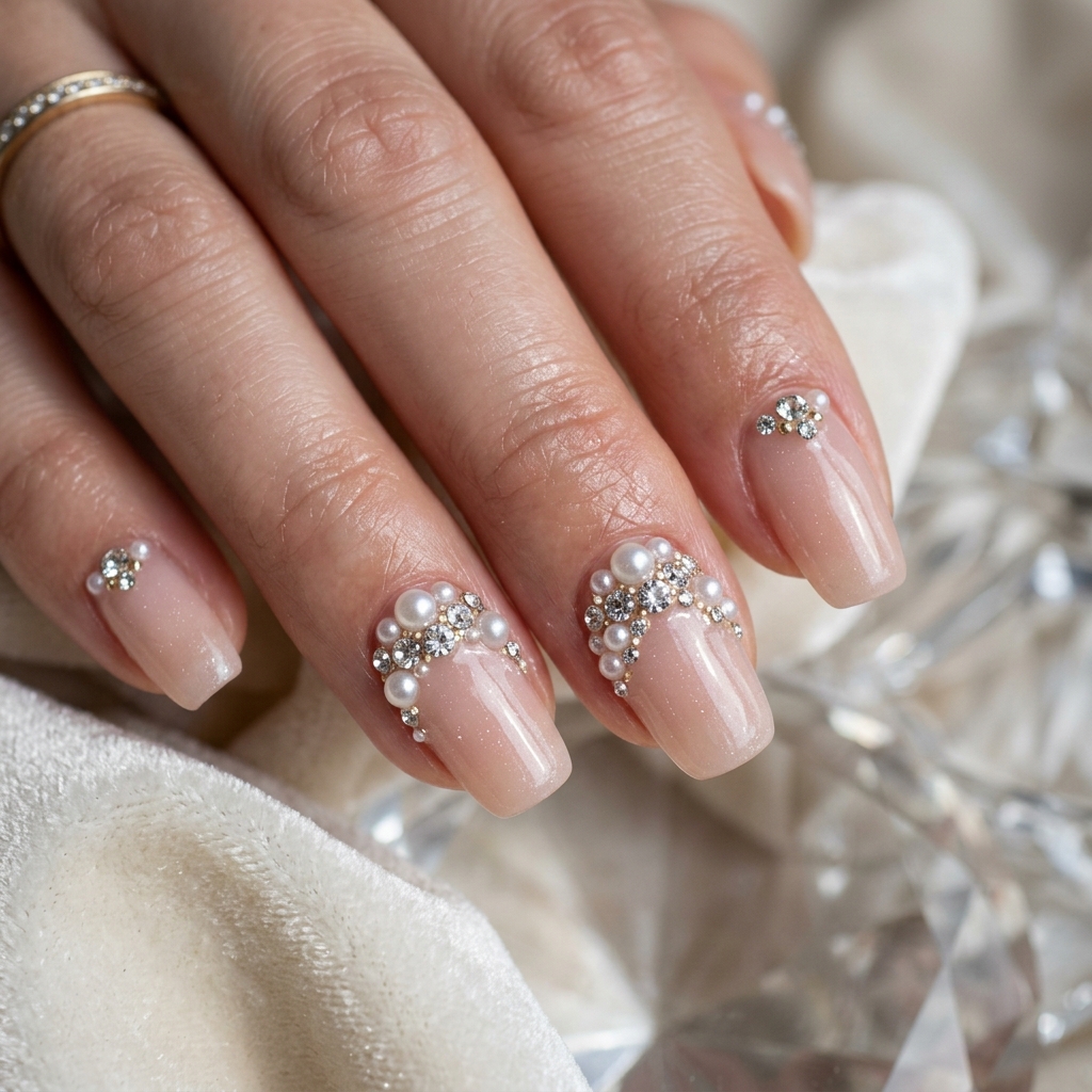 30 Pearl Nails Ideas to Inspire Your Next Manicure 10 Rhinestone and pearl Nail Ideas