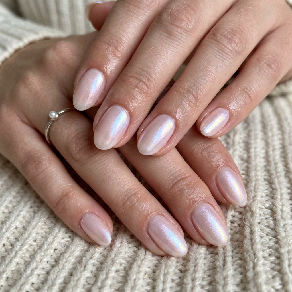 30 Winter Wonderland Nails Ideas You'll Want to Save 5 Pearl Shimmer Nail Ideas