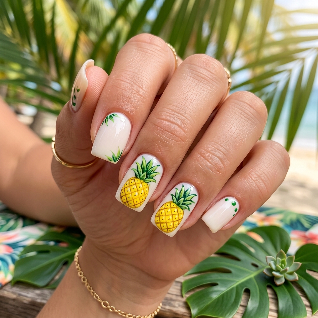 Bright Summer Nails Ideas: 30 Fun Looks to Inspire Your Next Manicure 24 Pineapple Print bright summer nails Ideas