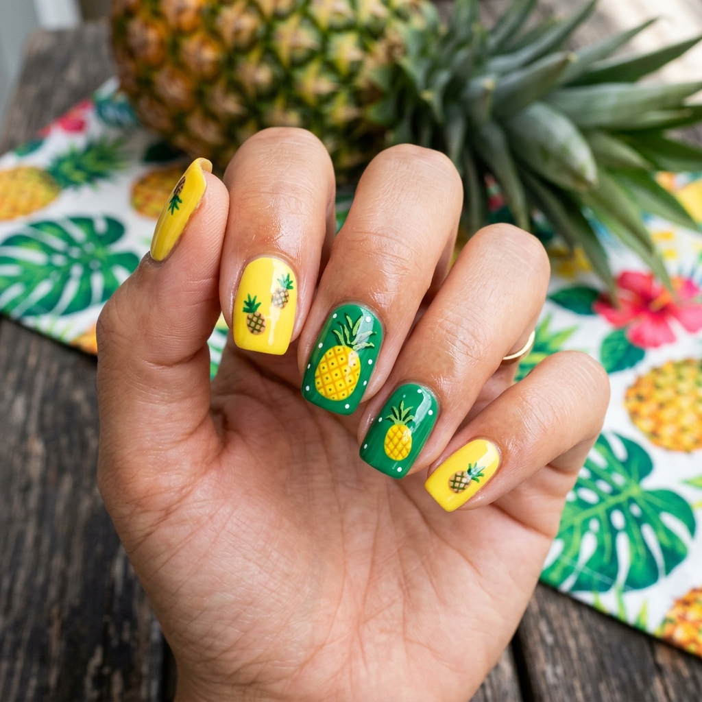 Vacation Nails Ideas: 30 Fun and Breezy Ways to Style Your Manicure 16 Pineapple Vacation Nails Idea