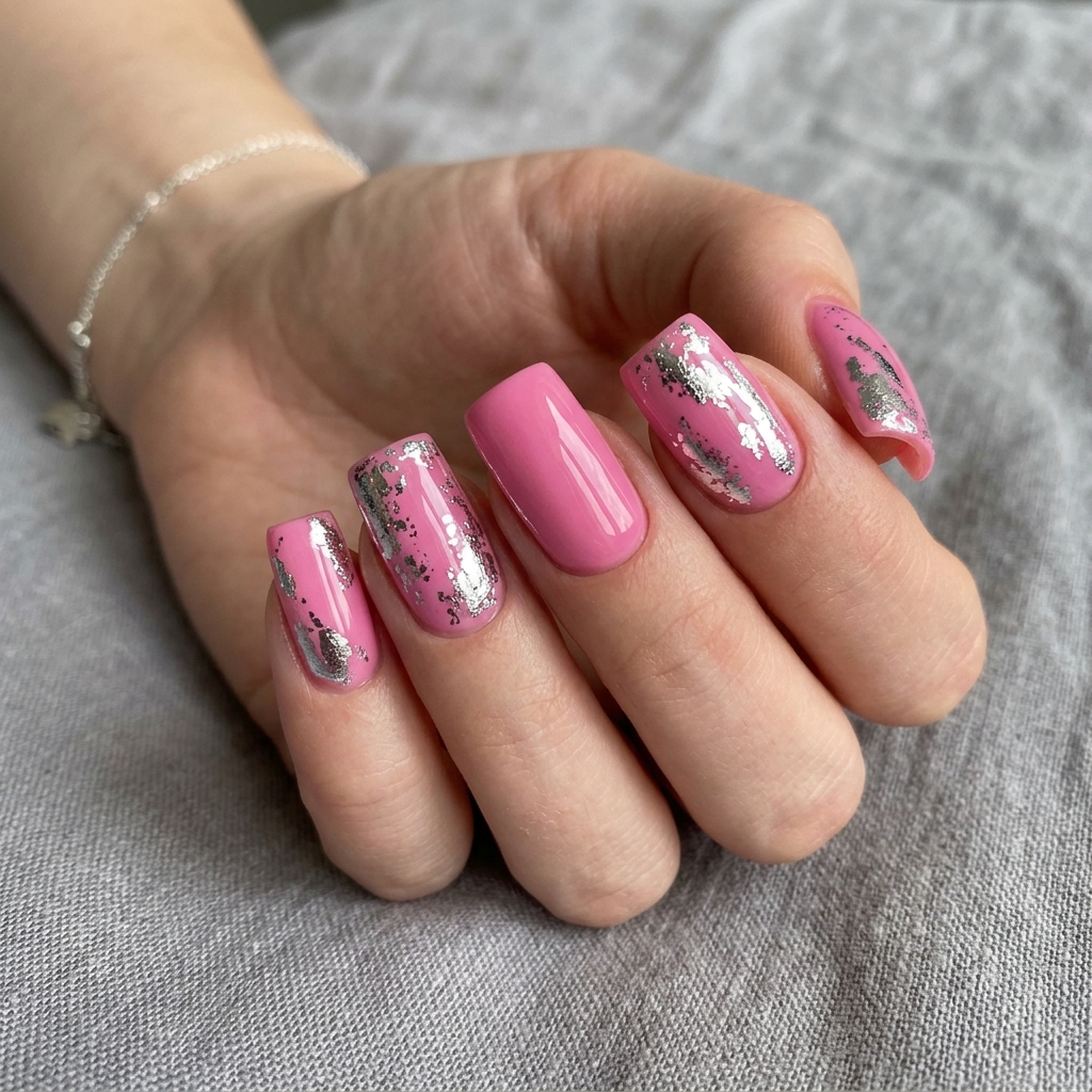 30 Pink Acrylic Nails Ideas 14 Pink and Silver Nails Idea
